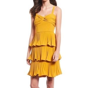 Gianni Bini Golden rod Danica Tiered Ruffle Yellow Pleated Dress New size 8
